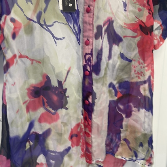 Kas New York Floral Button down blouse New sheer purple pink - Picture 3 of 8